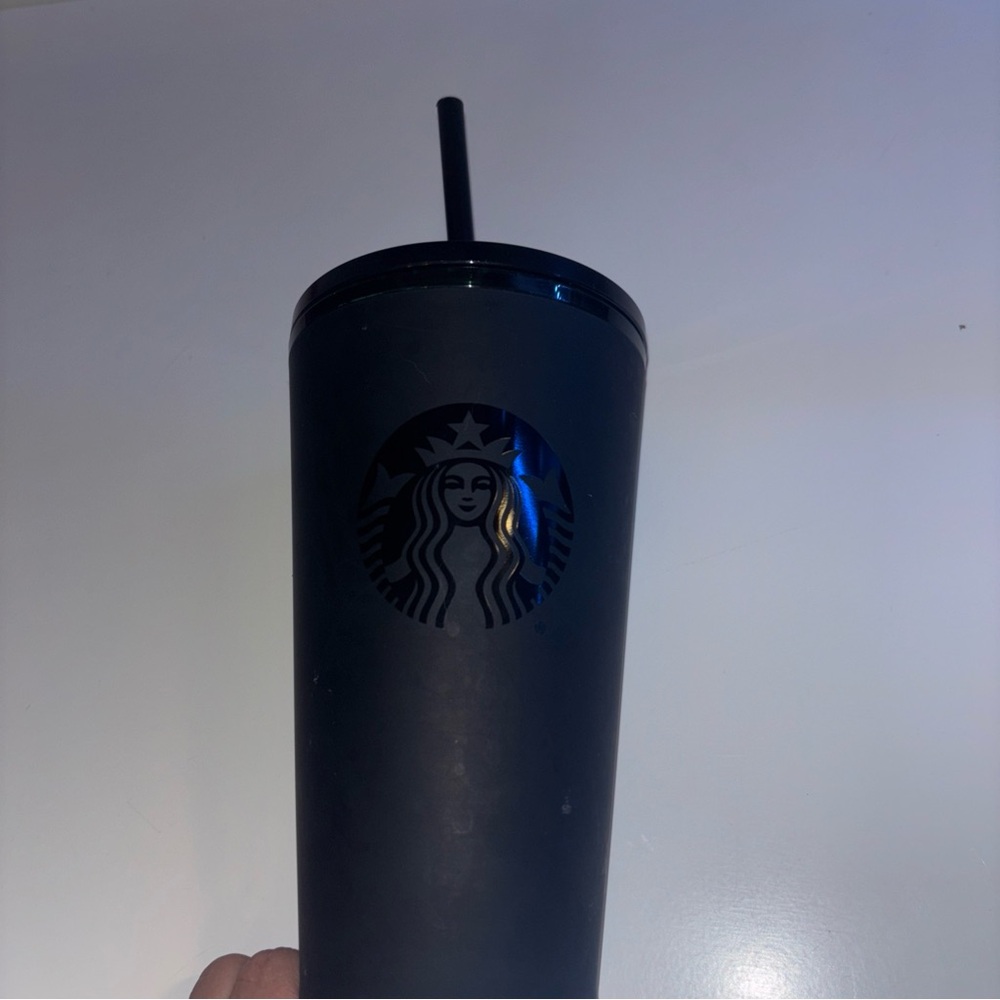 Starbucks Matte Black Cold Cup with Straw Travel Tumbler 16oz Grande